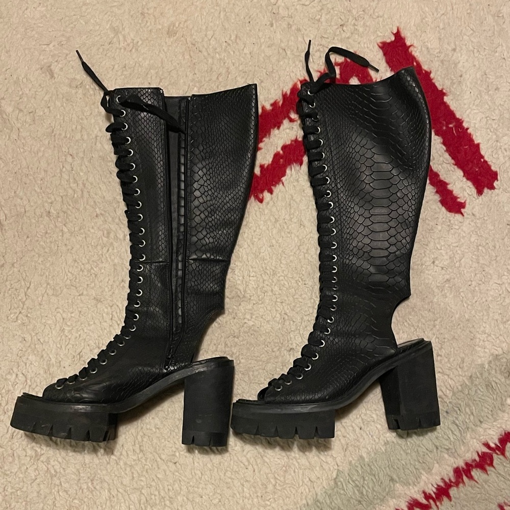 Knee High Lace Up Sandal Boots